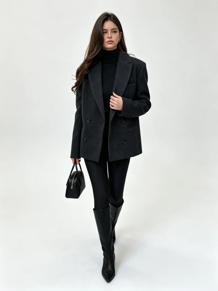 Bornladies Women's Single Breasted Open Collar Textured Suit with Fashionable Pockets, Elegant Office and Business Jacket Outfit 6