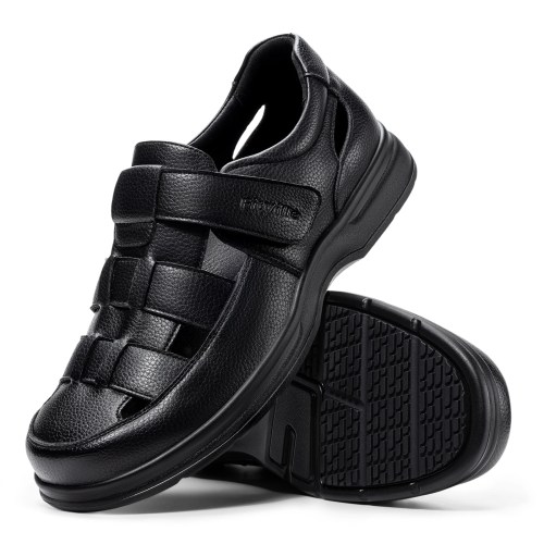 FitVille Men's Sports Sandals Extra Wide Toe Leather Diabetic Shoes for Men Outdoors Summer Open-toe Orthopedic Sandal Non-slip