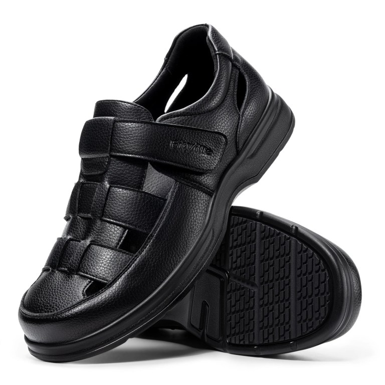 FitVille Men's Sports Sandals Extra Wide Toe Leather Diabetic Shoes for Men Outdoors Summer Open-toe Orthopedic Sandal Non-slip