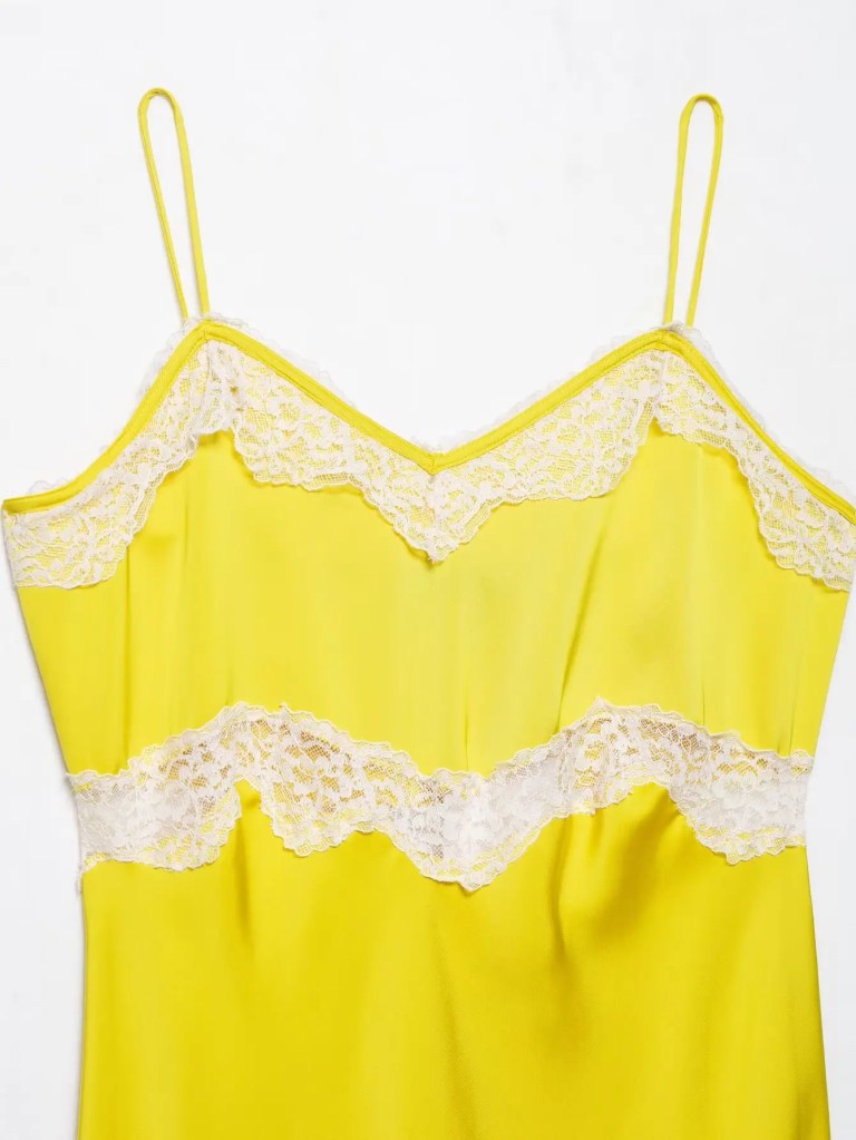 Zevity Women Sexy Sleeveless Lace Stitching Yellow Soft Satin Long Dress Female Chic Spaghetti Strap Brand Party Vestidos DS9414 3