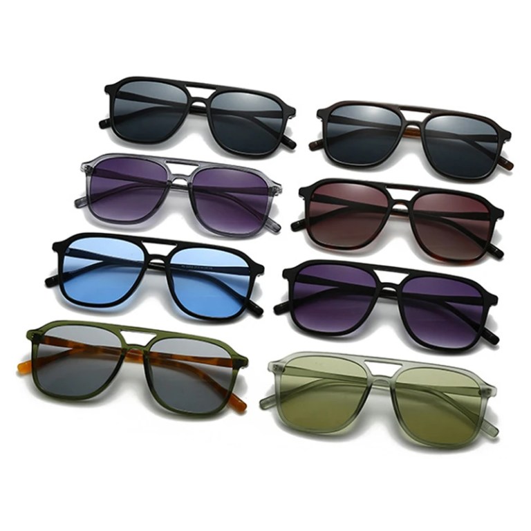 SO&EI Retro Double Bridges Men Square Sunglasses Fashion Blue Green Shades UV400 Women Trending Gradient Sun Glasses 2