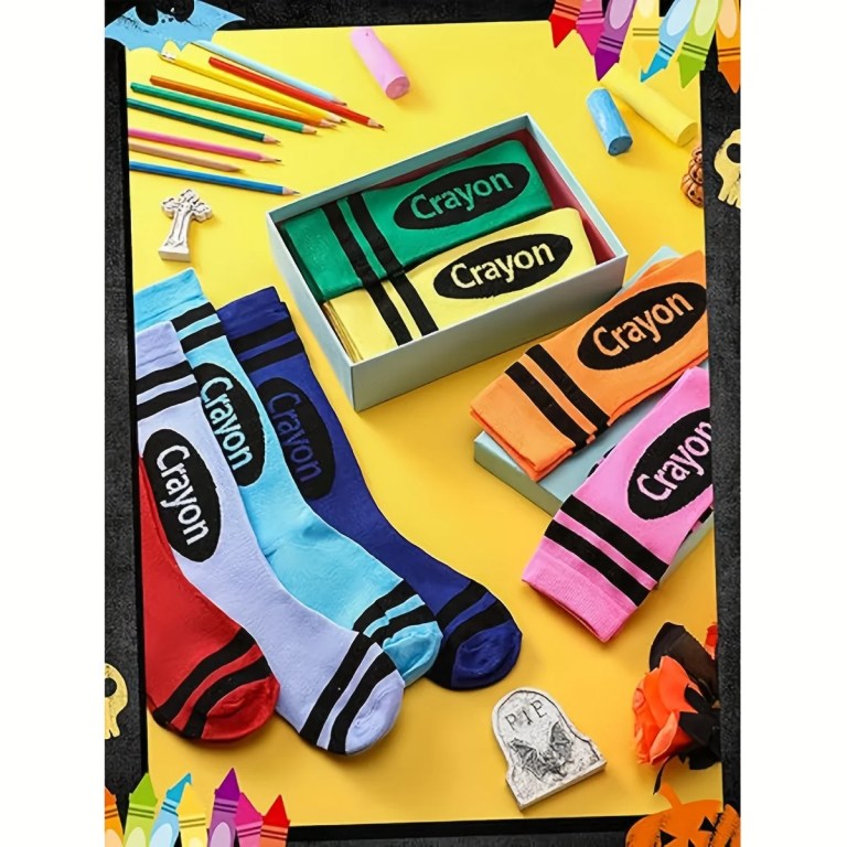 1 Pair of Socks with Random Colors, Football Socks, Sports Socks, Basketball Socks, Pure Cotton, Sweat-Absorbent, Breathable, Odor-Free, Crayon Socks, Colorful Striped Over-The-Knee Socks, Fashionable and Novel, Soft and Snug, Women's Socks, Sock Accessories, Costume Party Props, Long Tube Calf Socks 4