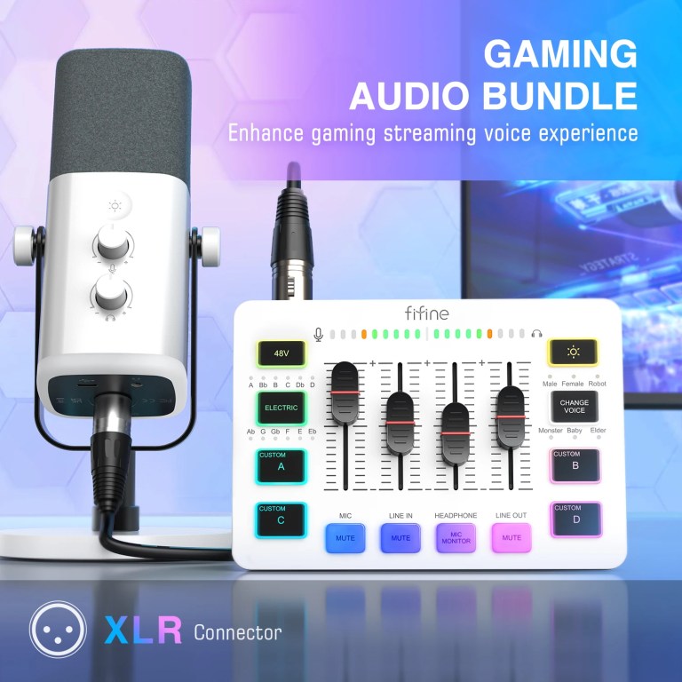fifine rgb streaming podcast kit with dynamic mic & audio mixer for gaming/recording/live streaming, instant audio control ks5w FIFINE RGB Streaming Podcast Kit with Dynamic Mic & Audio Mixer for Gaming/Recording/Live Streaming, Instant Audio Control- KS5W 2