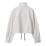 Zevity Women Fashion Stand Collar Polka Dots Print Casual Loose Coat Ladies Zipper Fly Leisure Jacket Hem Lace Up Tops CT9420 2
