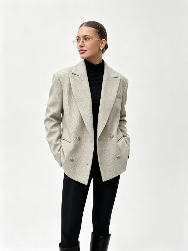 bornladies women's single breasted open collar textured suit with fashionable pockets, elegant office and business jacket outfit Bornladies Women's Single Breasted Open Collar Textured Suit with Fashionable Pockets, Elegant Office and Business Jacket Outfit 3