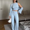 bornladies women's knitted three piece round neck sleeveless vest cardigan and wide leg pants set minimalist daily wear Bornladies Women's Knitted Three Piece Round Neck Sleeveless Vest Cardigan and Wide Leg Pants Set Minimalist Daily Wear 5