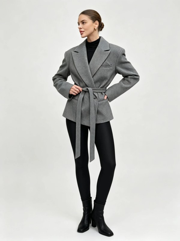bornladies women's single breasted open collar textured suit with fashionable pockets, elegant office and business jacket outfit Bornladies Women's Single Breasted Open Collar Textured Suit with Fashionable Pockets, Elegant Office and Business Jacket Outfit 2
