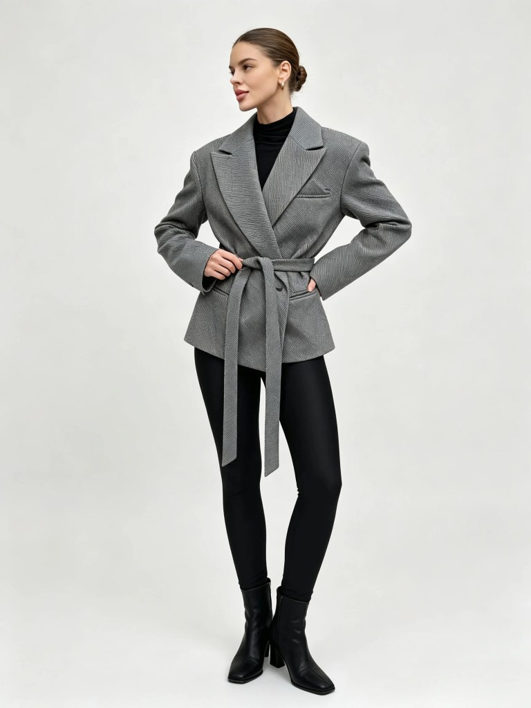 Bornladies Women's Single Breasted Open Collar Textured Suit with Fashionable Pockets, Elegant Office and Business Jacket Outfit 2