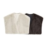 Zevity 2026 Women Fashion Solid Color Faux Fur Effective Open Stitching Cape Vest Jacket Lady Winter Short WaistCoat Tops CT9511