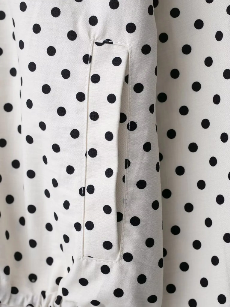 Zevity Women Fashion Stand Collar Polka Dots Print Casual Loose Coat Ladies Zipper Fly Leisure Jacket Hem Lace Up Tops CT9420 5