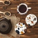 6 Pieces 2D Wooden Coasters Printed Stone Pattern Theme Desktop Insulation Mats Home Decor Coffee Cup Coasters Office 2