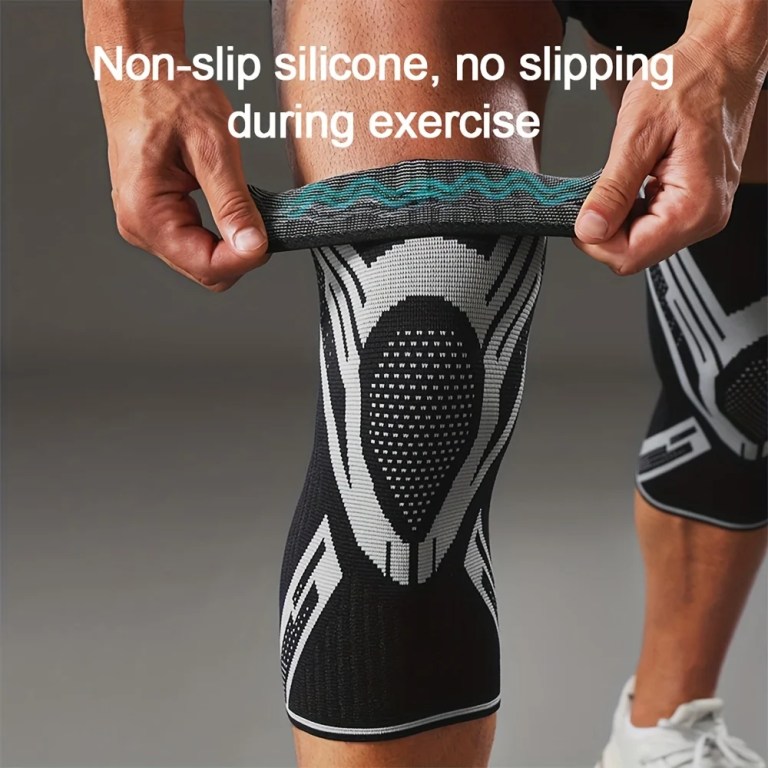 1 Pcs Compression Knee Support Sleeve Elastic Breathable Knee Pads Brace Springs Gym Sports Protector Basketball Volleyball Run 4