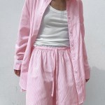 bornladies 2026 spring summer new cotton shirt set striped long sleeve shirt fashion casual lace short shorts Bornladies 2026 Spring Summer New Cotton Shirt Set Striped Long Sleeve Shirt Fashion Casual Lace Short Shorts 2