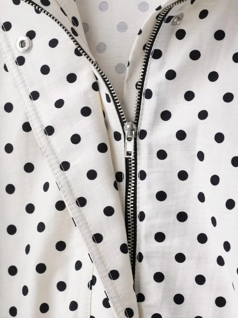 Zevity Women Fashion Stand Collar Polka Dots Print Casual Loose Coat Ladies Zipper Fly Leisure Jacket Hem Lace Up Tops CT9420 4
