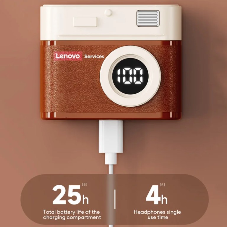 Lenovo LE218 Bluetooth 6.0 Vintage Leather Wireless Earbuds LED Digital Display Headphones ENC Noise Reducation Earphone for Mi 3