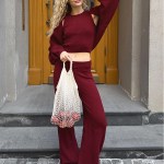 bornladies women's knitted three piece round neck sleeveless vest cardigan and wide leg pants set minimalist daily wear Bornladies Women's Knitted Three Piece Round Neck Sleeveless Vest Cardigan and Wide Leg Pants Set Minimalist Daily Wear 3