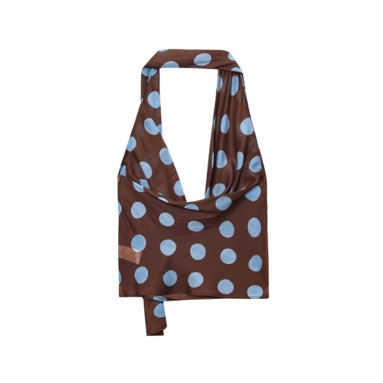 women's polka dot two piece set spring summer halter draped top&asymmetrical skirt, beach outfit for vacation&stylish photoshoot Women's Polka Dot Two Piece Set-Spring Summer Halter Draped Top&Asymmetrical Skirt, Beach Outfit for Vacation&Stylish Photoshoot 3