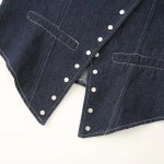 Zevity 2025 Women Vintage Rivet Design V Neck Denim Halter Blouse Femme Chic Backless Elastic Vest Shirt Slim Blusas Tops LS9434 4