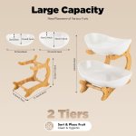 carla home 2 tier ceramic fruit bowl basket with bamboo stand for kitchen counter, snack tray, dessert server & vegetable storage rack