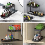 carla home 2 pack under sink organizer with pull out basket and hooks for bathroom & kitchen