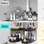 carla home 2 pack under sink organizer with pull out basket and hooks for bathroom & kitchen