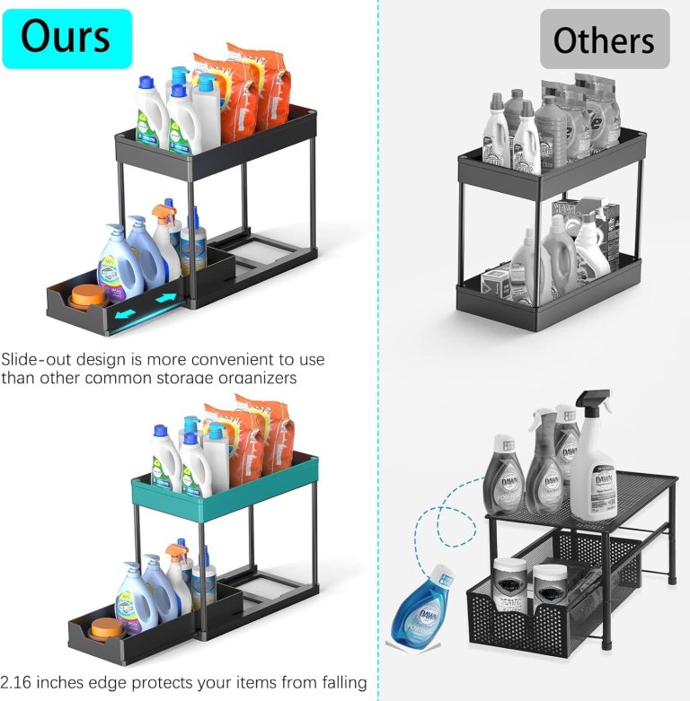 carla home 2 pack under sink organizer with pull out basket and hooks for bathroom & kitchen