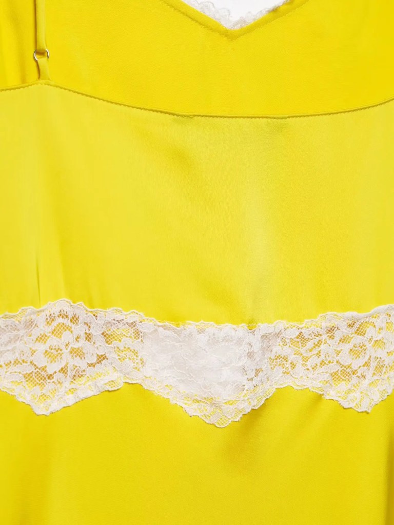 Zevity Women Sexy Sleeveless Lace Stitching Yellow Soft Satin Long Dress Female Chic Spaghetti Strap Brand Party Vestidos DS9414 6