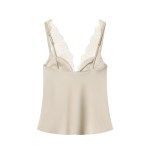 Zevity Women Sexy Deep V Neck Lace Patchwork Soft Satin Smock Blouse Female Inner Style Club Wear Shirt Blusas Chic Tops LS9505 4