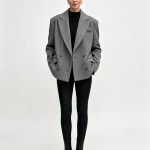 Bornladies Women's Single Breasted Open Collar Textured Suit with Fashionable Pockets, Elegant Office and Business Jacket Outfit 1