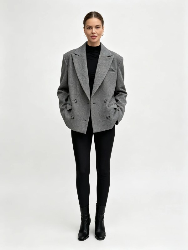 bornladies women's single breasted open collar textured suit with fashionable pockets, elegant office and business jacket outfit Bornladies Women's Single Breasted Open Collar Textured Suit with Fashionable Pockets, Elegant Office and Business Jacket Outfit 1
