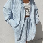bornladies 2026 spring summer new cotton shirt set striped long sleeve shirt fashion casual lace short shorts Bornladies 2026 Spring Summer New Cotton Shirt Set Striped Long Sleeve Shirt Fashion Casual Lace Short Shorts 5