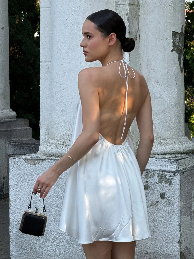 Bornladies Women's Suspender Backless Mini Dress 2026 New Series Elegant Skirt Hem Suitable for Summer Beach Vacation Wear 2