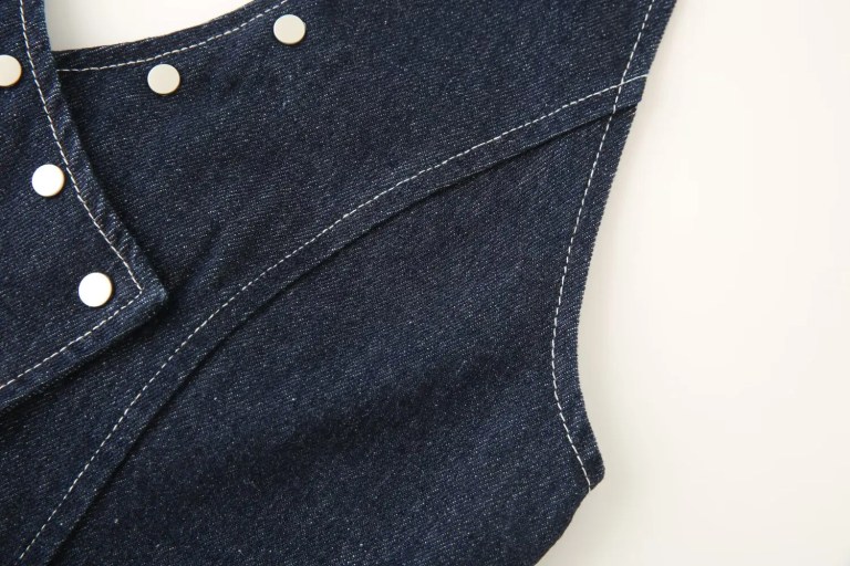 Zevity 2025 Women Vintage Rivet Design V Neck Denim Halter Blouse Femme Chic Backless Elastic Vest Shirt Slim Blusas Tops LS9434 5