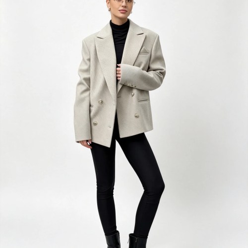 Bornladies Women's Single Breasted Open Collar Textured Suit with Fashionable Pockets, Elegant Office and Business Jacket Outfit