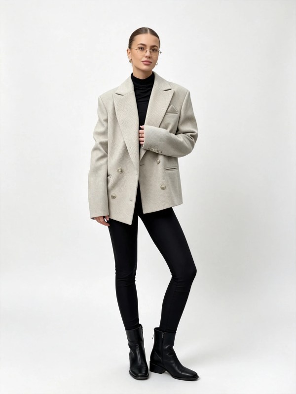 bornladies women's single breasted open collar textured suit with fashionable pockets, elegant office and business jacket outfit Bornladies Women's Single Breasted Open Collar Textured Suit with Fashionable Pockets, Elegant Office and Business Jacket Outfit
