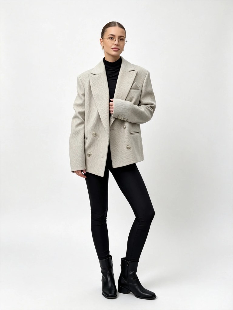 Bornladies Women's Single Breasted Open Collar Textured Suit with Fashionable Pockets, Elegant Office and Business Jacket Outfit