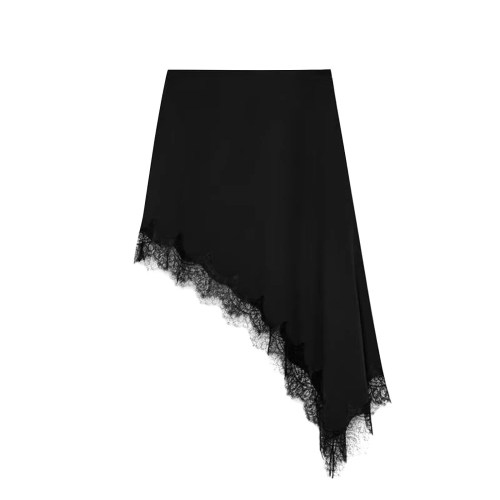 Zevity Women Fashion Irregular Lace Stitching Soft Mini Skirt Faldas Mujer Female Elastic Waist Asymmetrical Vestidos QUN9470
