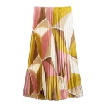 women fashion cotrast color geometric print casual pleated skirt faldas mujer female summer elastic waist midi skirts qun9174 Women Fashion Cotrast Color Geometric Print Casual Pleated Skirt Faldas Mujer Female Summer Elastic Waist Midi Skirts QUN9174
