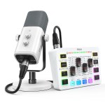 fifine rgb streaming podcast kit with dynamic mic & audio mixer for gaming/recording/live streaming, instant audio control ks5w FIFINE RGB Streaming Podcast Kit with Dynamic Mic & Audio Mixer for Gaming/Recording/Live Streaming, Instant Audio Control- KS5W