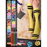 1 Pair of Socks with Random Colors, Football Socks, Sports Socks, Basketball Socks, Pure Cotton, Sweat-Absorbent, Breathable, Odor-Free, Crayon Socks, Colorful Striped Over-The-Knee Socks, Fashionable and Novel, Soft and Snug, Women's Socks, Sock Accessories, Costume Party Props, Long Tube Calf Socks 3