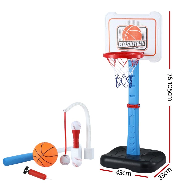 keezi kids basketball hoop stand baseball set adjustable height sports toys blue keezi kids basketball hoop stand baseball set adjustable height sports toys blue
