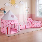 keezi kids playhouse play tent pop up castle crawl tunnel basketball hoop pink keezi kids playhouse play tent pop up castle crawl tunnel basketball hoop pink