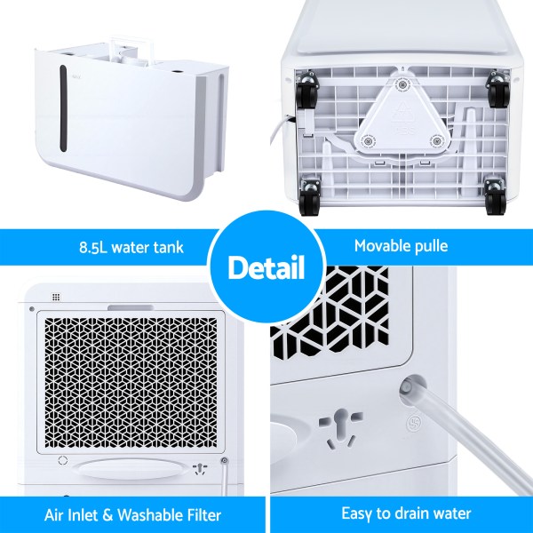 devanti 50l/day dehumidifier home air dryer mould moisture 8.5l tank