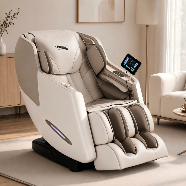 livemor elite 4d massage chair recliner, sl track zero gravity & heat auto body scan, 12 auto programs, 3 zero g positions, foot rollers, airbag compression, bluetooth speaker, wireless charging livemor elite 4d massage chair recliner, sl track zero gravity & heat auto body scan, 12 auto programs, 3 zero g positions, foot rollers, airbag compression, bluetooth speaker, wireless charging