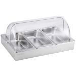 5 star chef 3 pan food serving display stainless steel with clear roll top cover