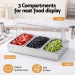 5 star chef 3 pan food serving display stainless steel with clear roll top cover