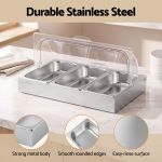 5 star chef 3 pan food serving display stainless steel with clear roll top cover