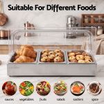 5 star chef 3 pan food serving display stainless steel with clear roll top cover