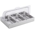 5 star chef 3 pan food serving display stainless steel with clear roll top cover