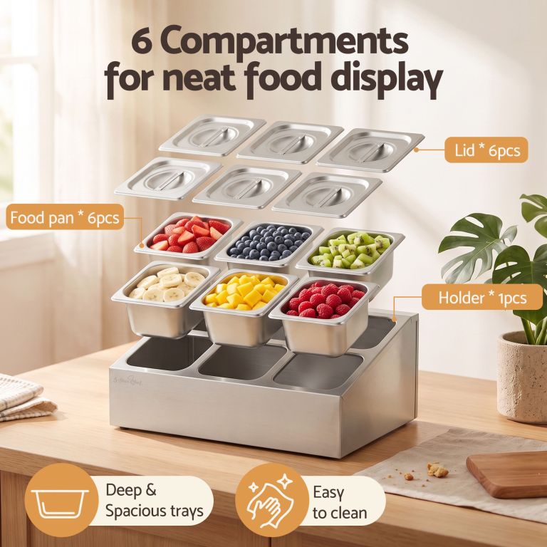5 star chef 6 pan food serving display container stainless steel food container lids
